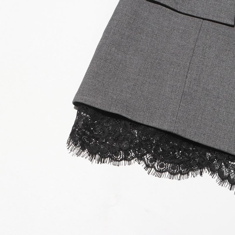 Blazer Gris con Encaje para Mujer | Americana con Solapa Bordada | Elegante Entretiempo - Imagen 10
