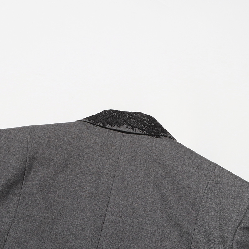 Blazer Gris con Encaje para Mujer | Americana con Solapa Bordada | Elegante Entretiempo - Imagen 7