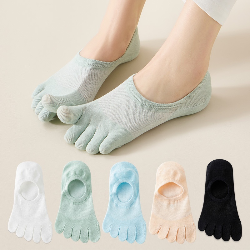 Calcetines de Cinco Dedos Antideslizantes para Mujer | Yoga Pilates Fitness Verano | Talón de Silicona