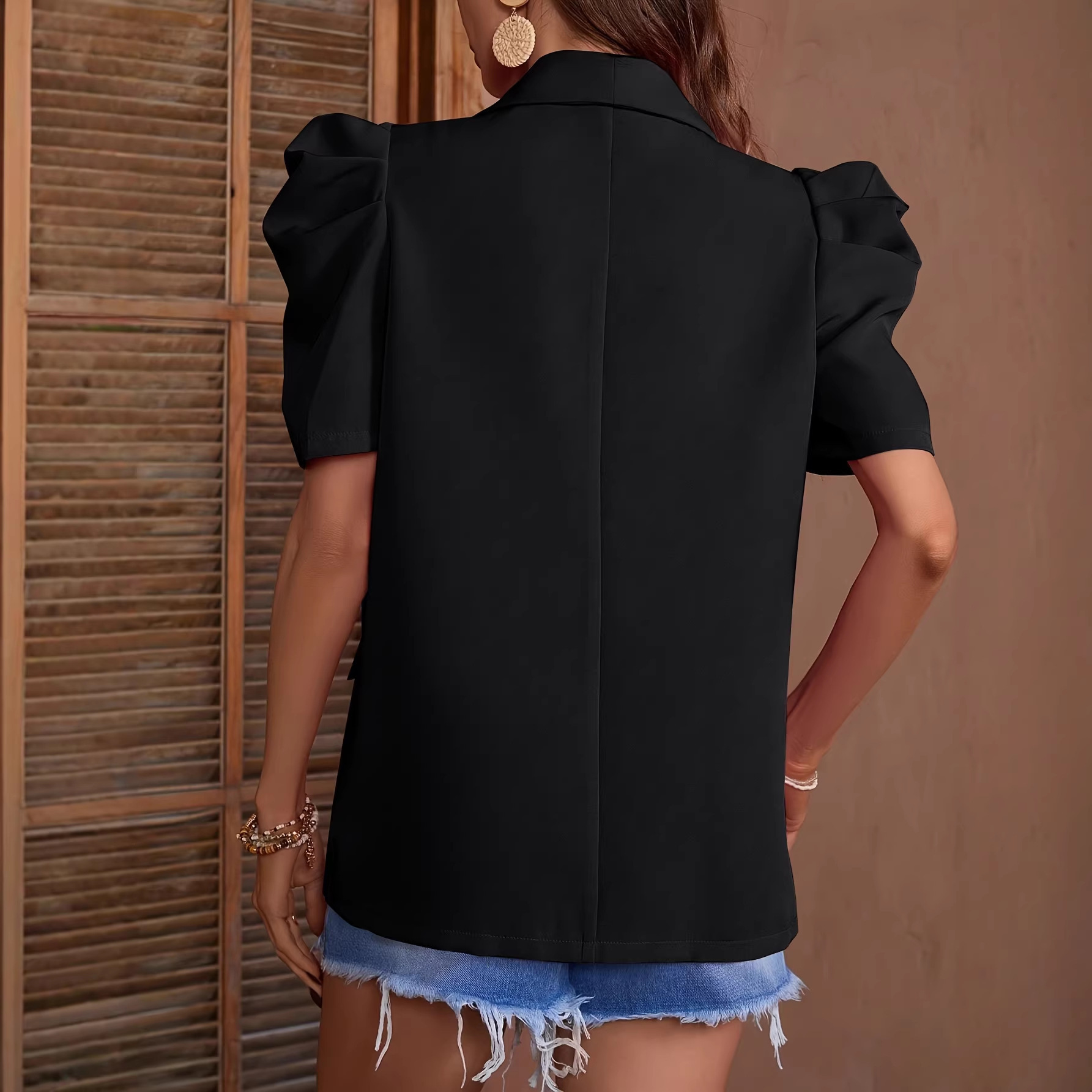 Chaqueta Manga Farol para Mujer | Blazer de un Botón con Bolsillo Simulado | Look Elegante - Imagen 4