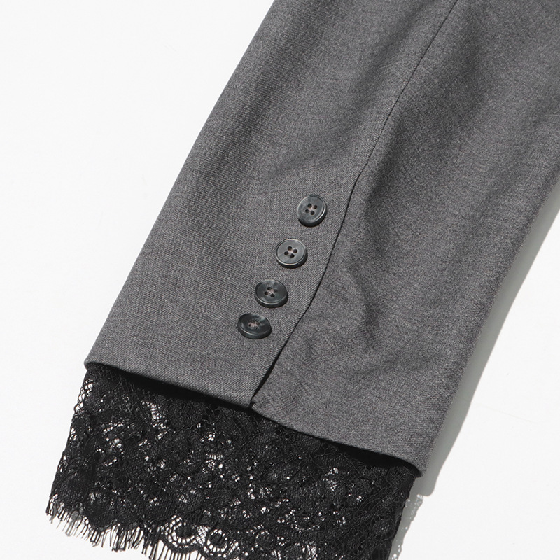 Blazer Gris con Encaje para Mujer | Americana con Solapa Bordada | Elegante Entretiempo - Imagen 2