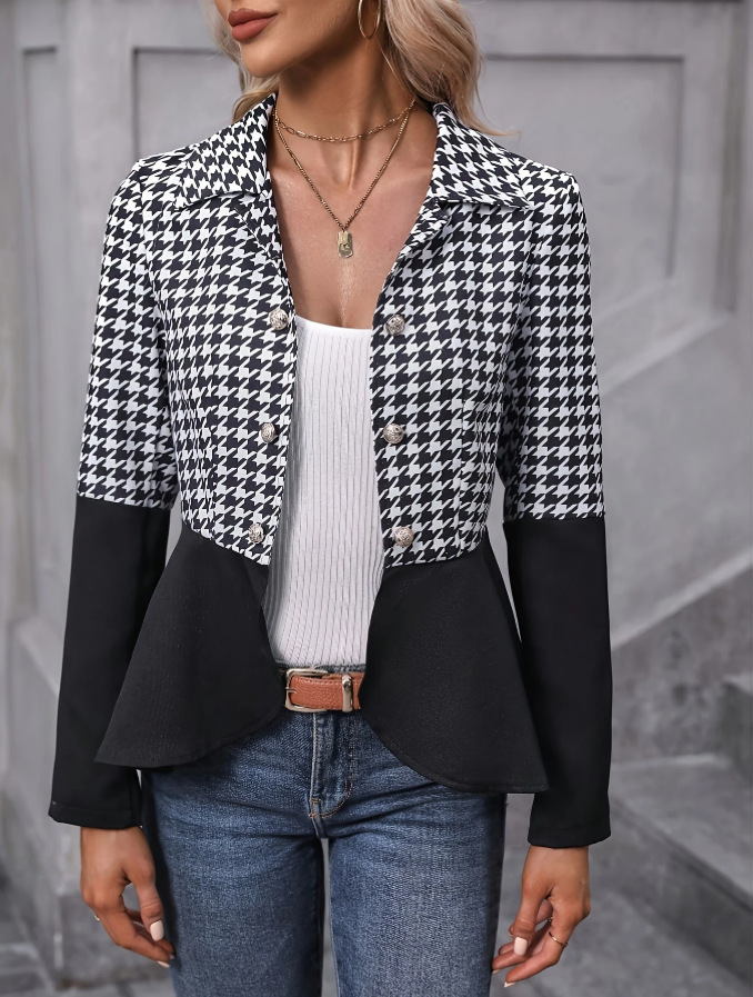 Chaqueta Pata de Gallo para Mujer | Cazadora con Botones Degradados | Estilo Entretiempo - Imagen 2