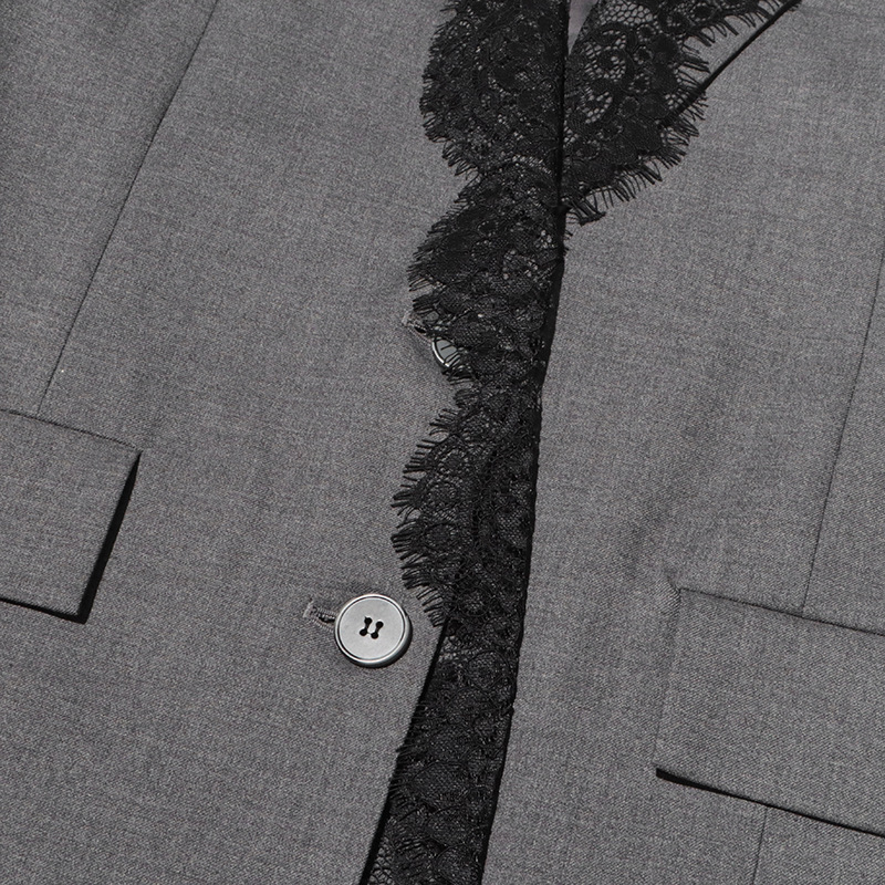 Blazer Gris con Encaje para Mujer | Americana con Solapa Bordada | Elegante Entretiempo - Imagen 4