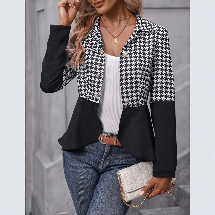 Chaqueta Pata de Gallo para Mujer | Cazadora con Botones Degradados | Estilo Entretiempo - Imagen 4