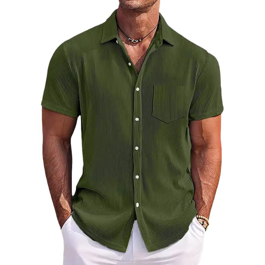 Camisa de Manga Corta con Rayas Verticales para Hombre | Holgada Color Albaricoque - Imagen 2