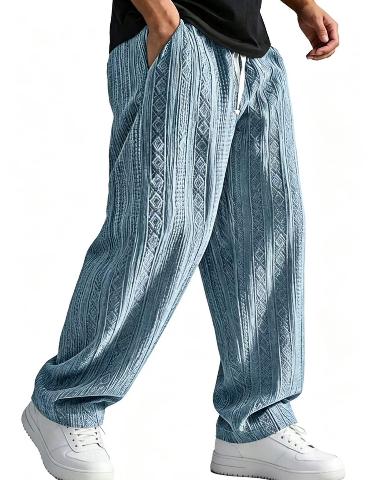 Pantalones Casuales de Jacquard Pierna Recta | Corte Holgado Color Albaricoque para Hombre - Imagen 3