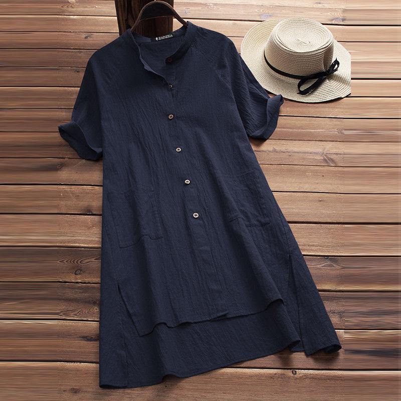 Camisa de Algodón y Lino con Bolsillos para Mujer | Manga Raglán Estilo Casual | Tallas Grandes - Imagen 9