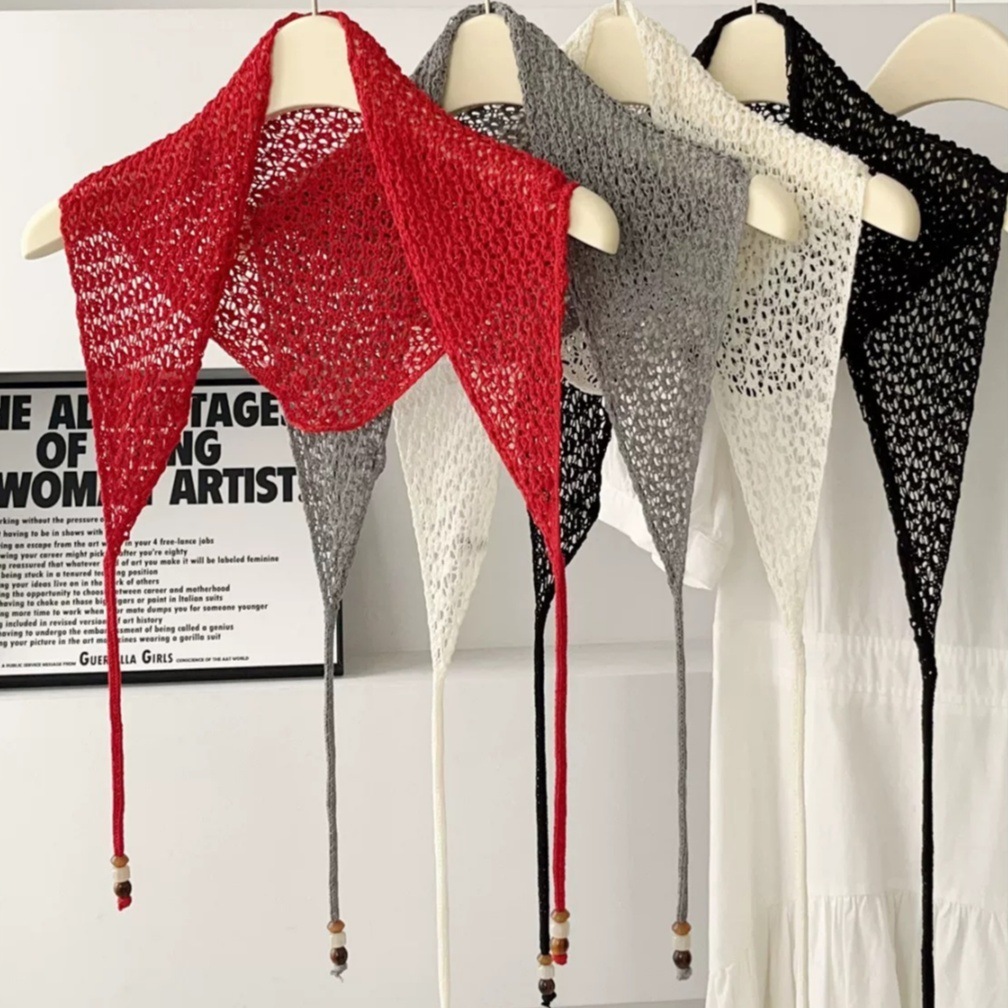 Chal Triangular de Punto Calado para Mujer | Bufanda Ligera Verano | Accesorio Elegante - Imagen 7