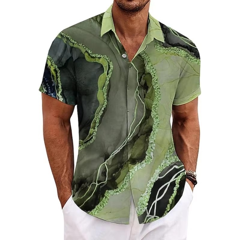 Camisa de Manga Corta con Estampado 3D para Hombre | Corte Ajustado Moderno - Imagen 9