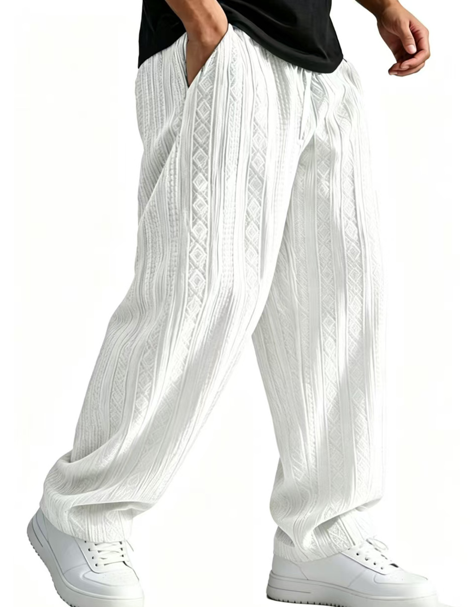 Pantalones Casuales de Jacquard Pierna Recta | Corte Holgado Color Albaricoque para Hombre - Imagen 6
