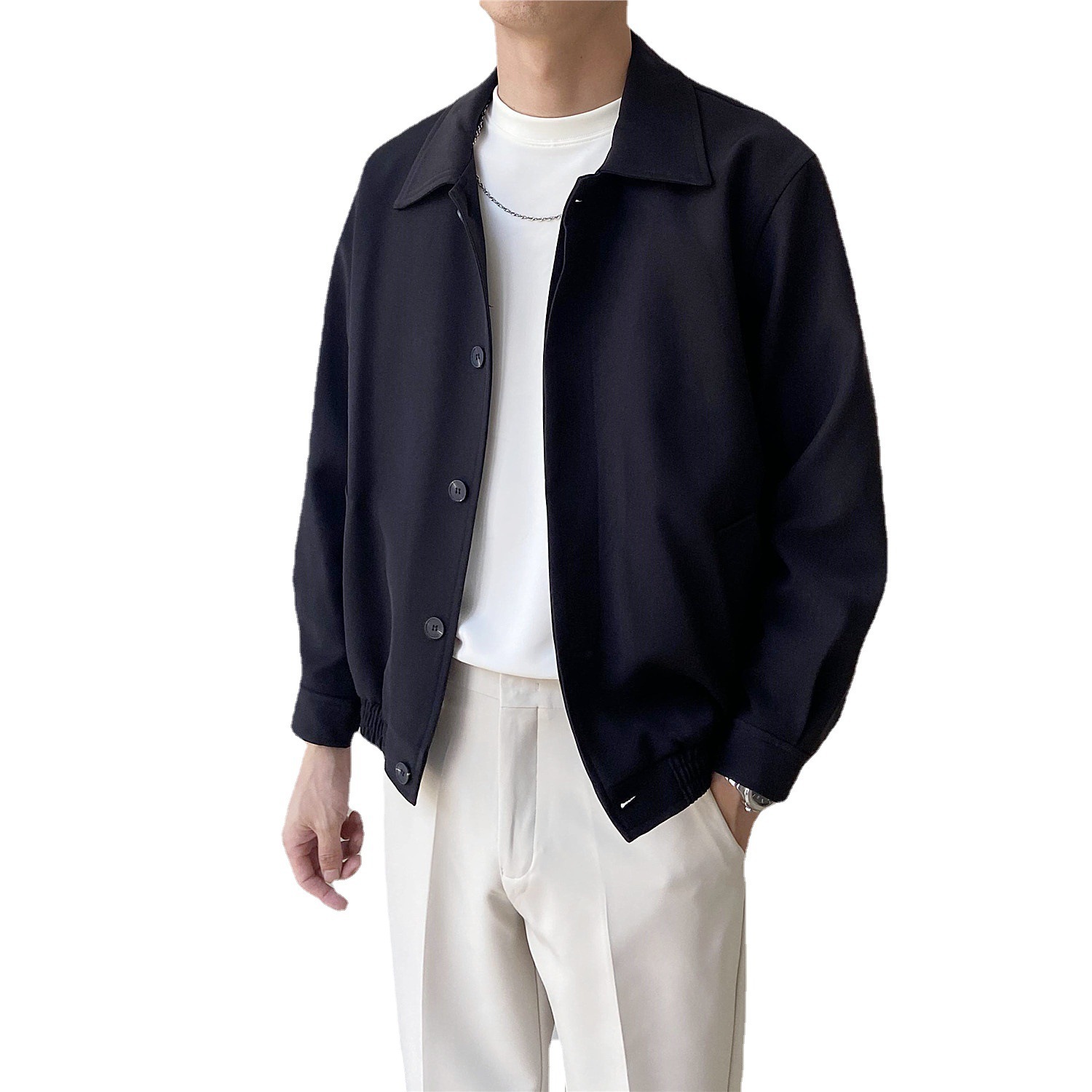 Chaqueta Estilo Coreano Corte Holgado Cropped para Hombre | Primavera-Otoño Moderna - Imagen 2