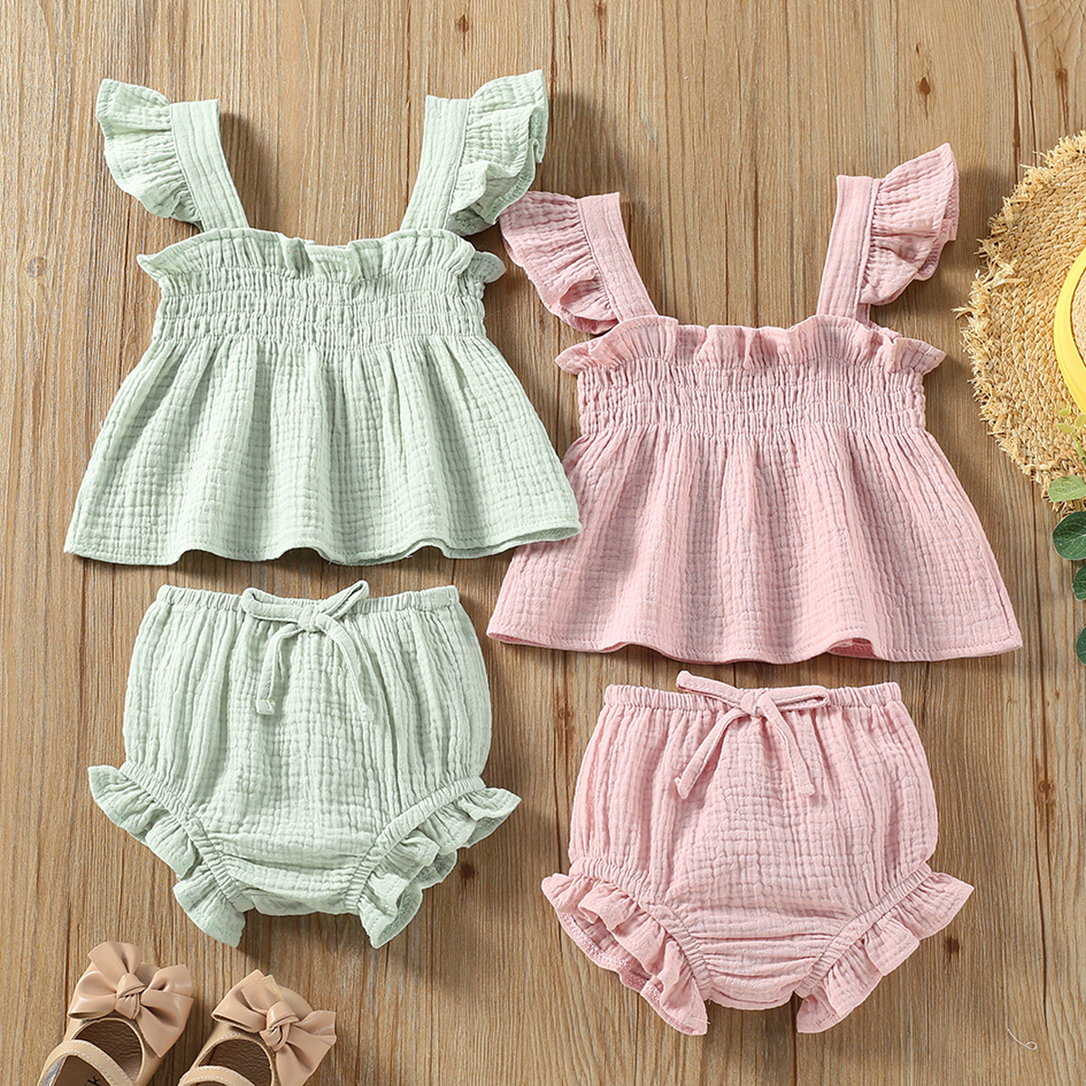 Conjunto de Top de Tirantes y Shorts para Niña | Verde | Tallas 70-110 cm | Ropa Fresca para Verano | TiendasFR - Imagen 3