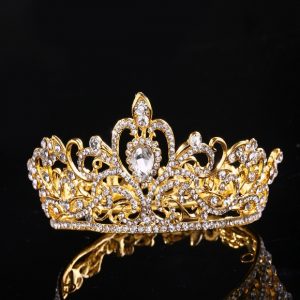 Tiara de Cristal | Corona Nupcial | Accesorio Brillante | Color Oro | Eventos Especiales | TiendasFR