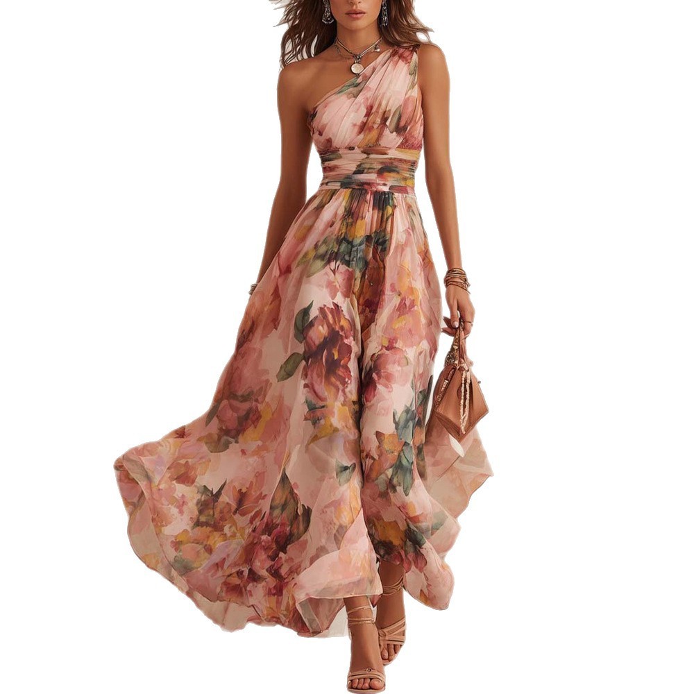 Vestido con Escote Bardot y Estampado para Mujer | Sin Mangas Elegante | Primavera-Verano 2026 - Imagen 3
