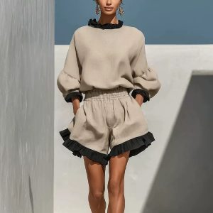 Conjunto de Top Manga Larga y Shorts de Pierna Ancha | Talle Alto Elegante | Verano 2026