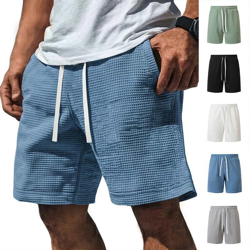 Shorts Informales con Tejido Gofrado para Hombre | Bolsillos con Cordón Ajustable en Negro - Imagen 7