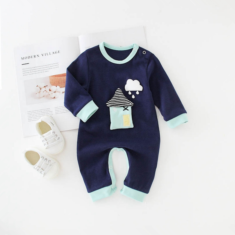Pelele de Algodón para Bebé con Estampado Casa Azul | Tallas 66-90 cm | Mono Suave y Cómodo para Recién Nacido | TiendasFR - Imagen 2