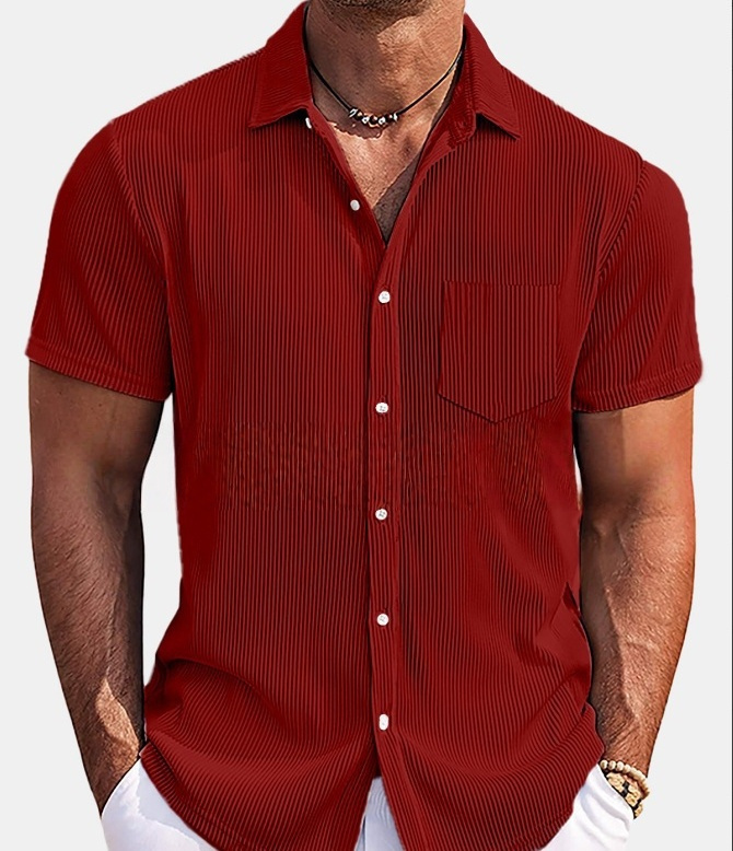 Camisa de Manga Corta con Rayas Verticales para Hombre | Holgada Color Albaricoque - Imagen 7