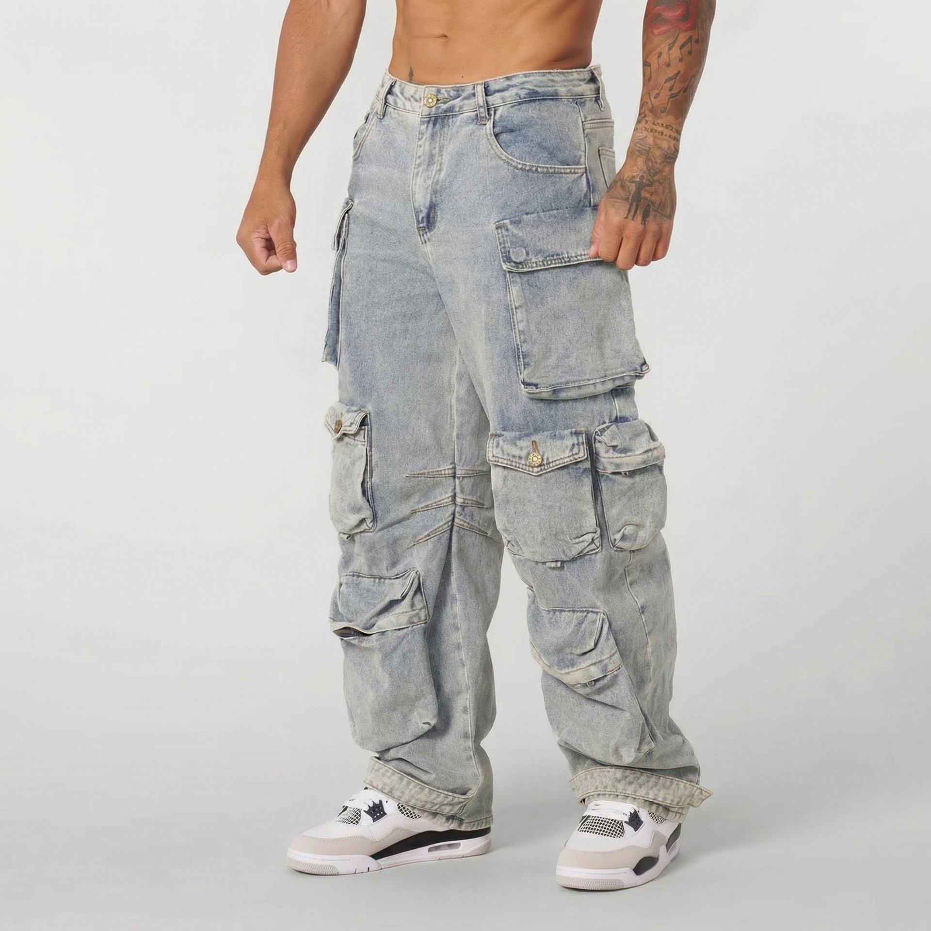Pantalones Vaqueros de Corte Recto Estilo Retro para Hombre | Holgados con Múltiples Bolsillos