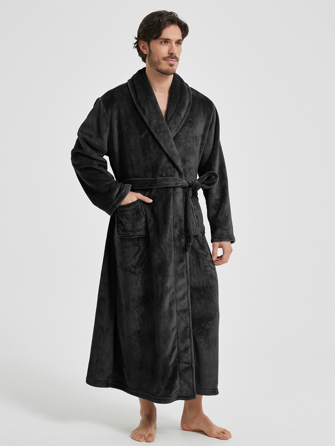 Bata de Casa de Franela para Hombre | Estilo Europeo y Americano | Cálida y Cómoda - Imagen 4