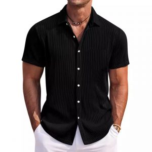 Camisa de Manga Corta con Rayas Verticales para Hombre | Holgada Color Albaricoque