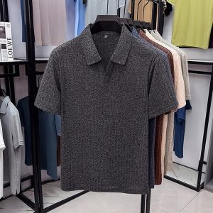 Camisa Casual Transpirable con Solapa y Rayas para Hombre | Blanco y Negro Moderno
