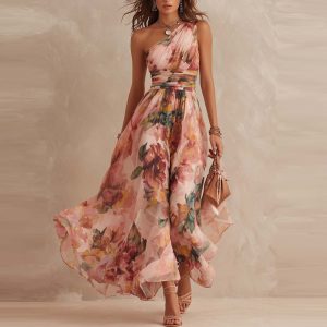 Vestido con Escote Bardot y Estampado para Mujer | Sin Mangas Elegante | Primavera-Verano 2026