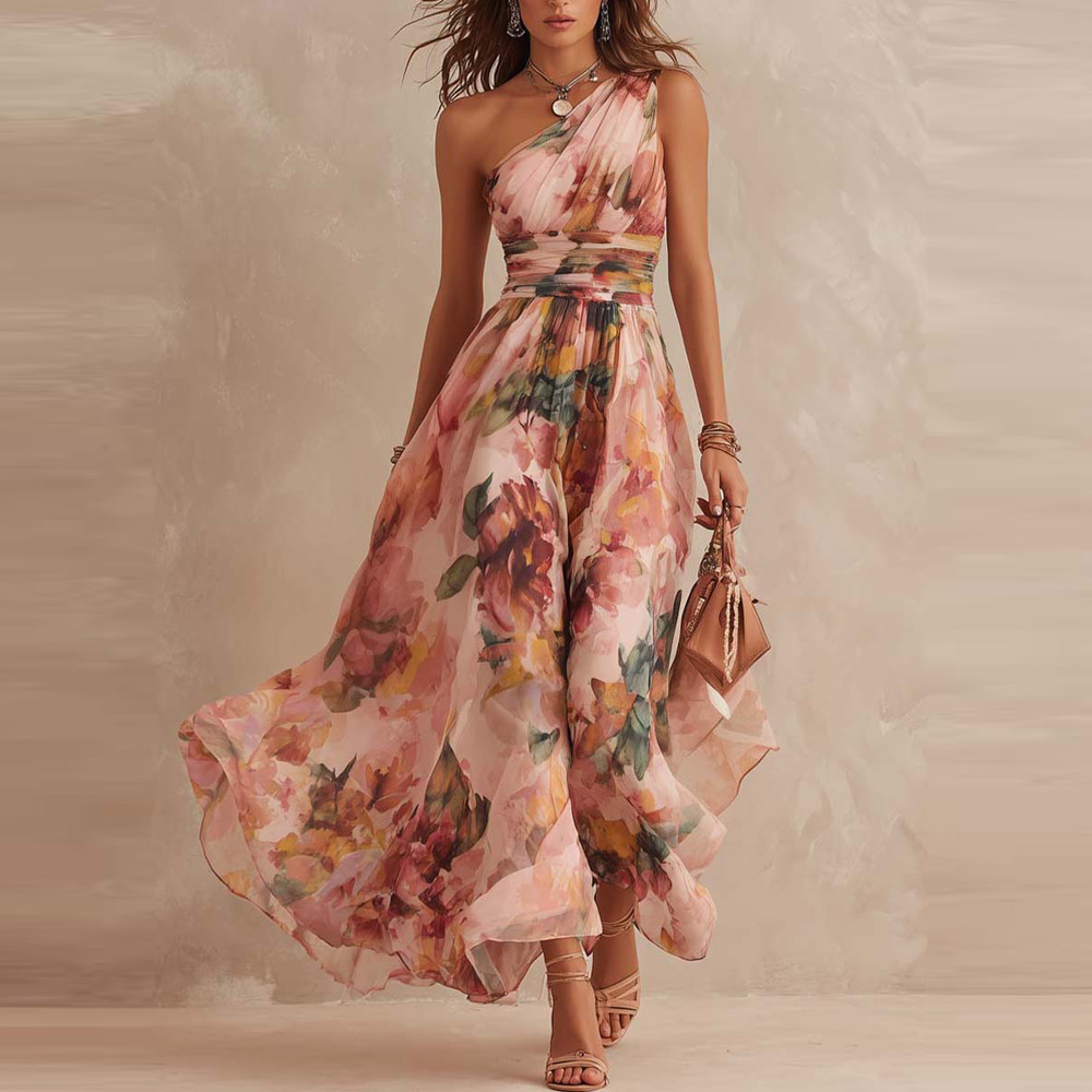Vestido con Escote Bardot y Estampado para Mujer | Sin Mangas Elegante | Primavera-Verano 2026