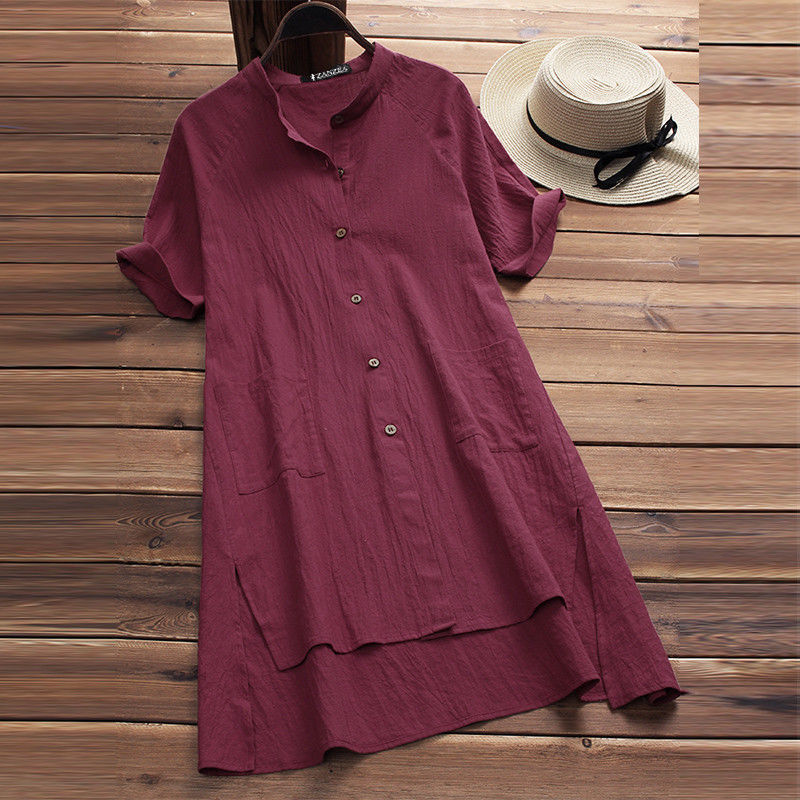 Camisa de Algodón y Lino con Bolsillos para Mujer | Manga Raglán Estilo Casual | Tallas Grandes - Imagen 8