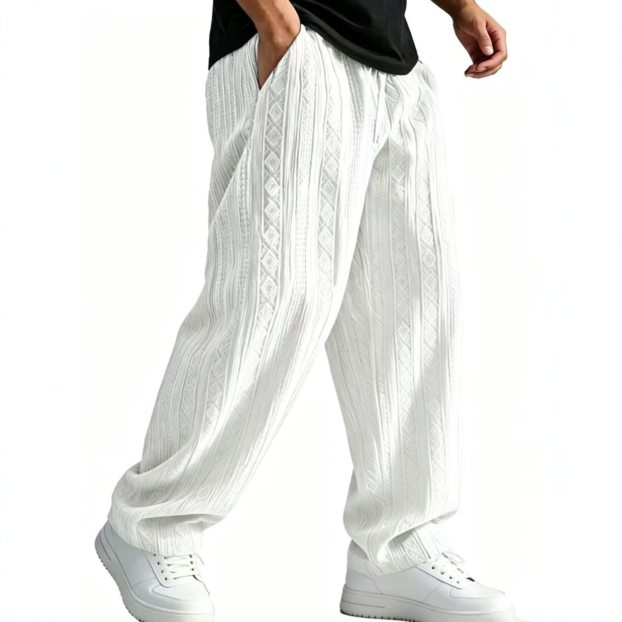 Pantalones Casuales de Jacquard Pierna Recta | Corte Holgado Color Albaricoque para Hombre - Imagen 2
