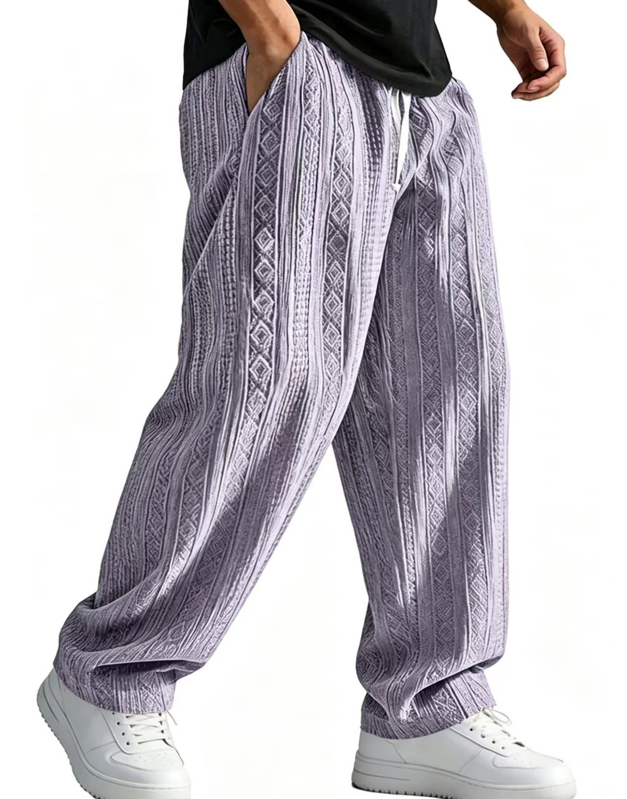 Pantalones Casuales de Jacquard Pierna Recta | Corte Holgado Color Albaricoque para Hombre - Imagen 7
