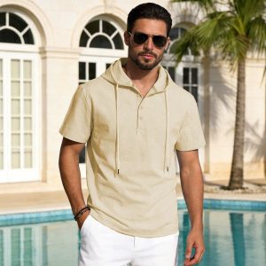 Camisa de Lino de Manga Corta para Hombre | Fresca y Ligera en Albaricoque