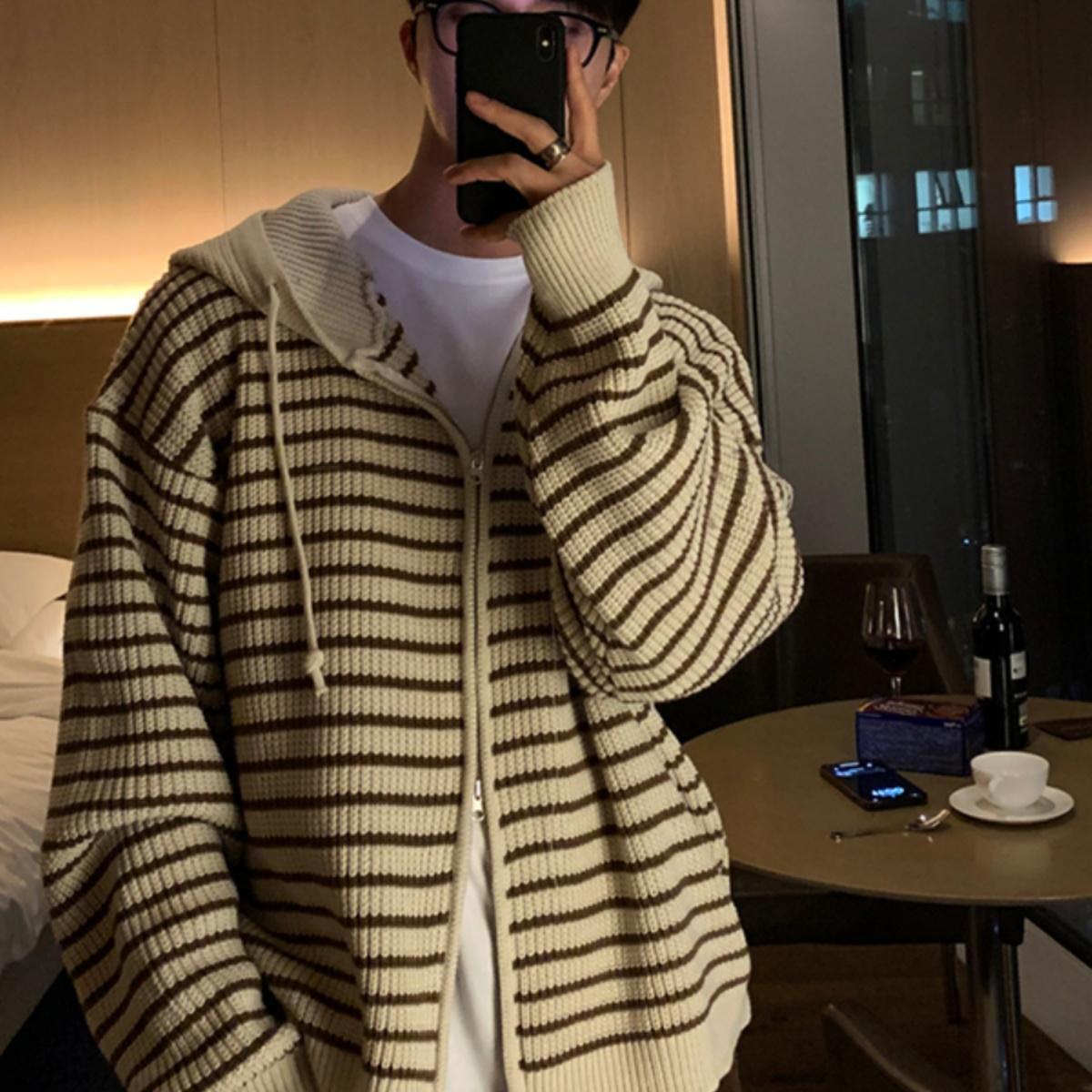 Abrigo Cárdigan de Punto a Rayas con Capucha | Cálido y Casual para Otoño e Invierno - Imagen 7