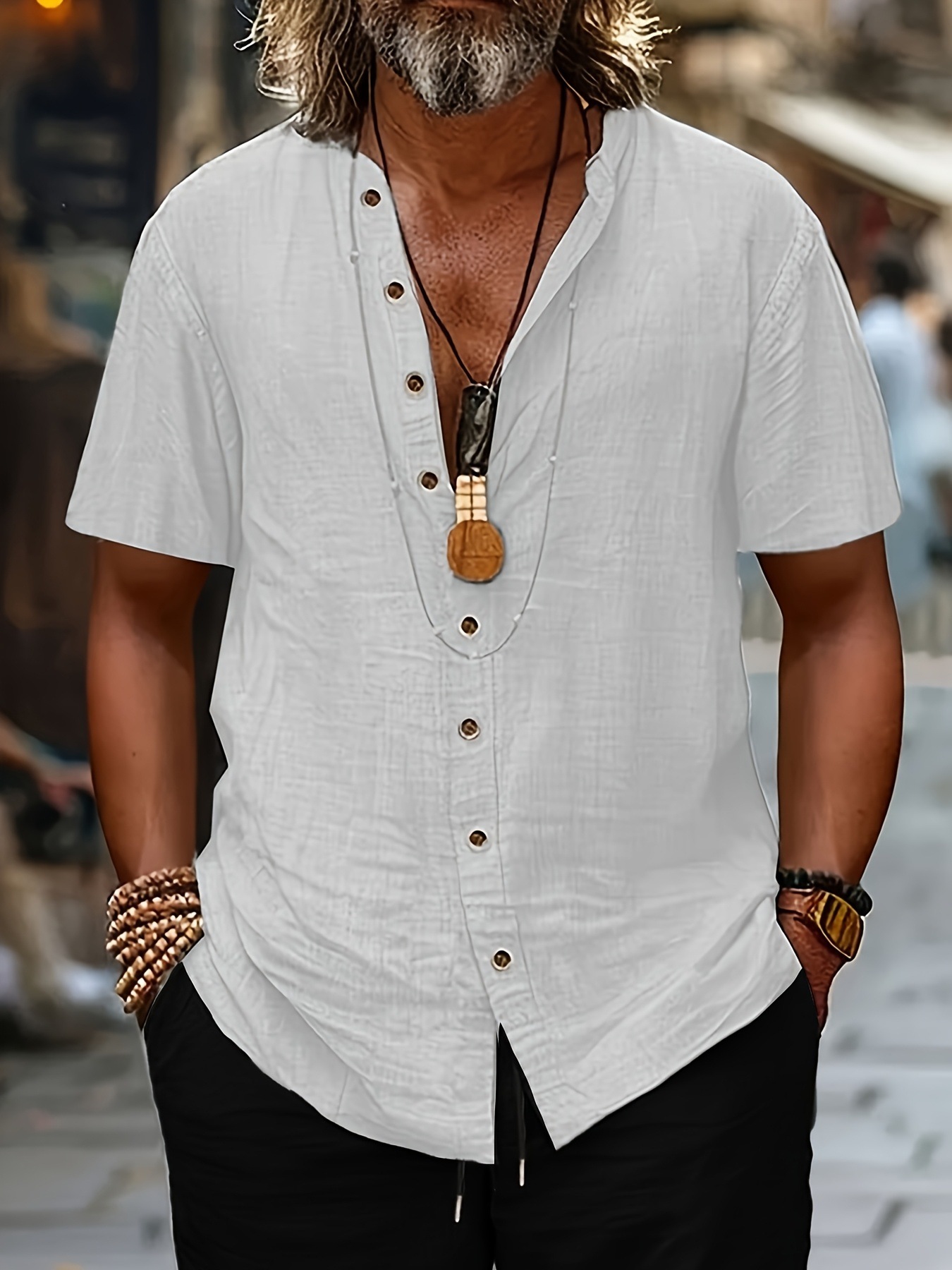 Camisa Retro de Algodón y Lino con Botones para Hombre | Estilo Casual Negro - Imagen 8