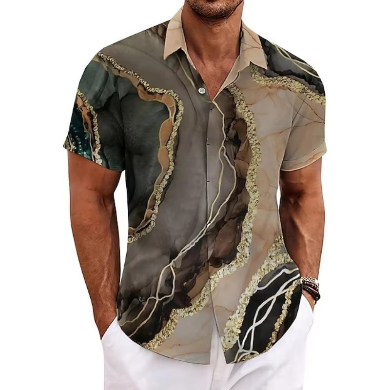 Camisa de Manga Corta con Estampado 3D para Hombre | Corte Ajustado Moderno - Imagen 5