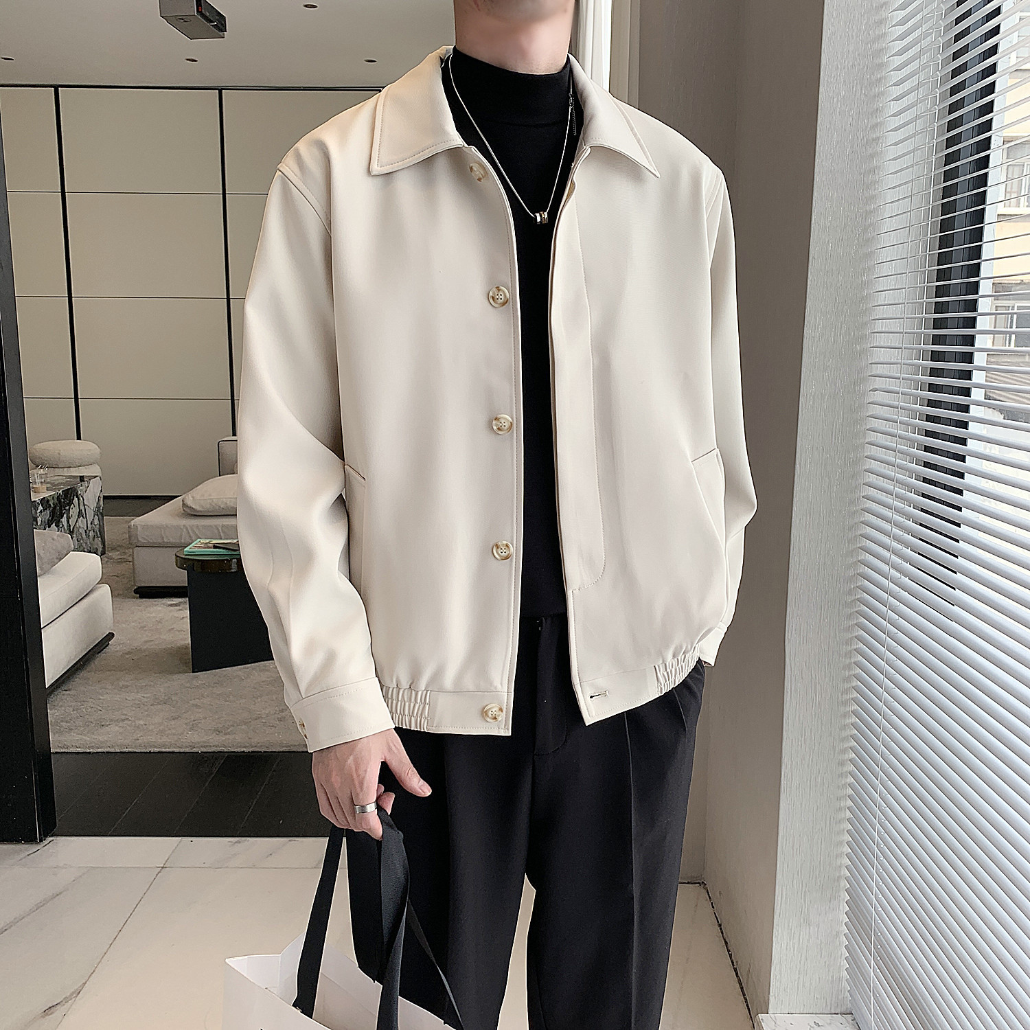 Chaqueta Estilo Coreano Corte Holgado Cropped para Hombre | Primavera-Otoño Moderna