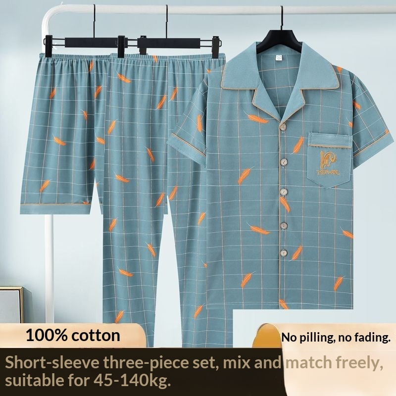 Conjunto de Pijama de Algodón Puro 3 Piezas para Hombre | Cómodo y Transpirable | Múltiples Tallas - Imagen 9