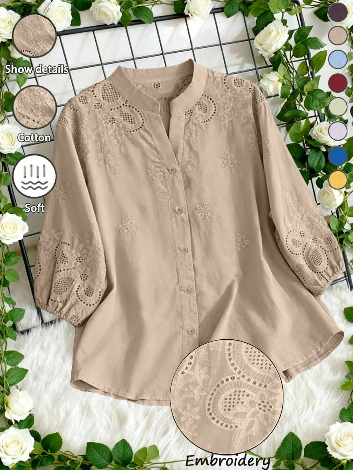 Camisa Holgada de Algodón para Mujer | Oversize Casual Color Caqui | Entretiempo y Verano - Imagen 5
