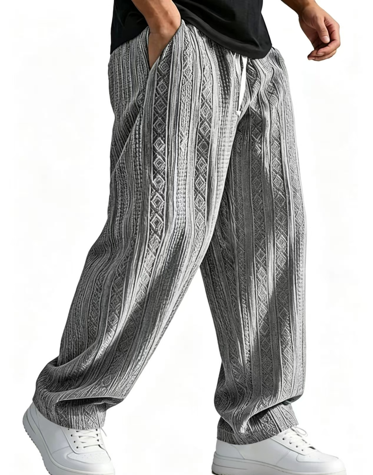 Pantalones Casuales de Jacquard Pierna Recta | Corte Holgado Color Albaricoque para Hombre - Imagen 10