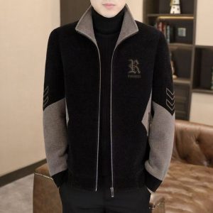 Chaqueta con Cuello Alto y Forro Polar para Hombre | Tejido Grueso para Otoño e Invierno