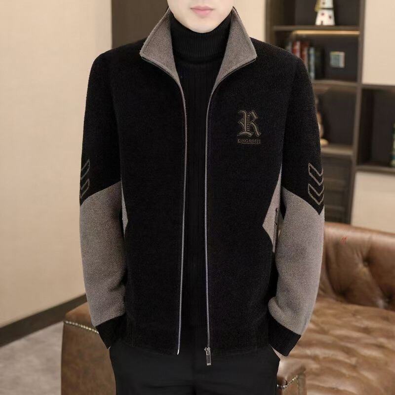 Chaqueta con Cuello Alto y Forro Polar para Hombre | Tejido Grueso para Otoño e Invierno
