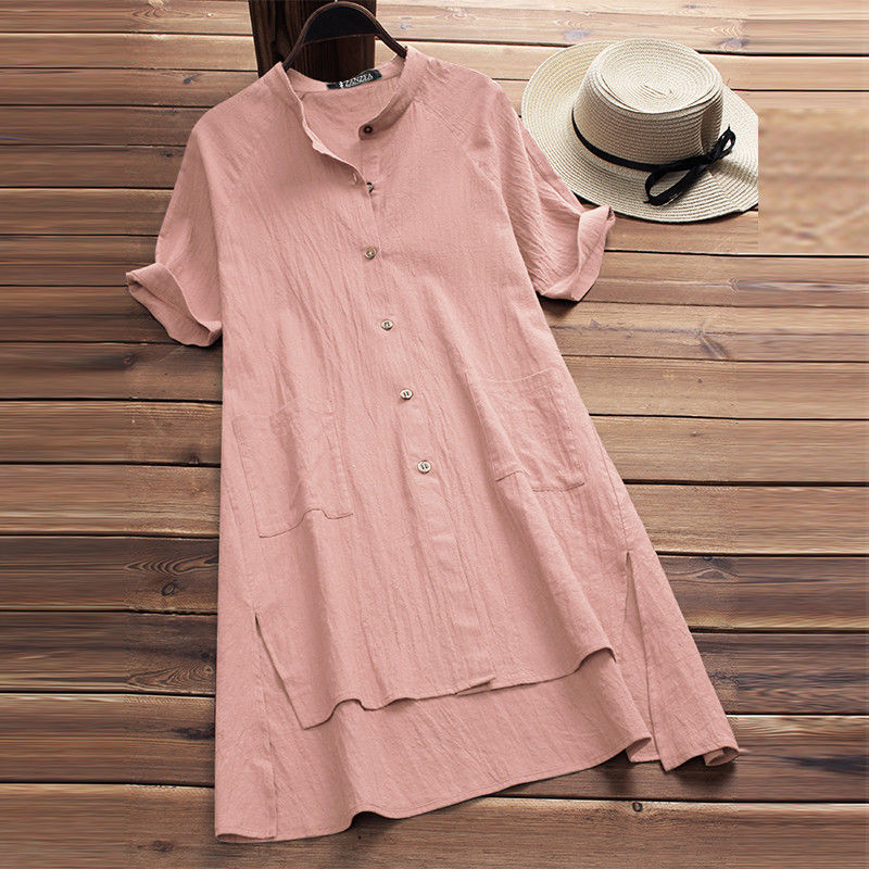 Camisa de Algodón y Lino con Bolsillos para Mujer | Manga Raglán Estilo Casual | Tallas Grandes - Imagen 7