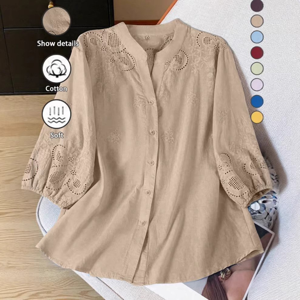 Camisa Holgada de Algodón para Mujer | Oversize Casual Color Caqui | Entretiempo y Verano