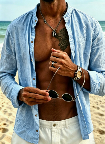 Camisa Retro de Algodón y Lino con Botones para Hombre | Estilo Casual Negro - Imagen 2