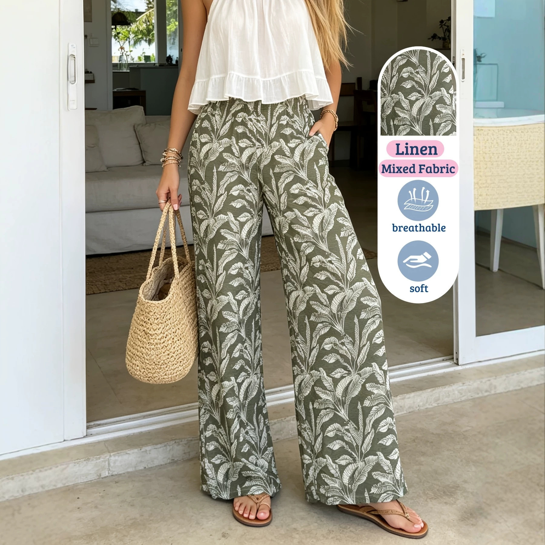 Pantalones de Tiro Alto y Corte Holgado | Estilo Vacacional Transpirable | Verano 2026 - Imagen 5