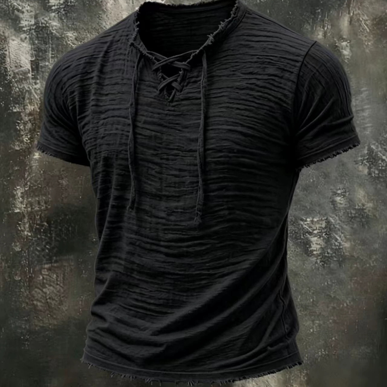 Camiseta Retro de Algodón y Lino con Cuello en V para Hombre | Albaricoque Verano - Imagen 5