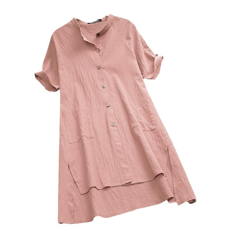 Camisa de Algodón y Lino con Bolsillos para Mujer | Manga Raglán Estilo Casual | Tallas Grandes - Imagen 3