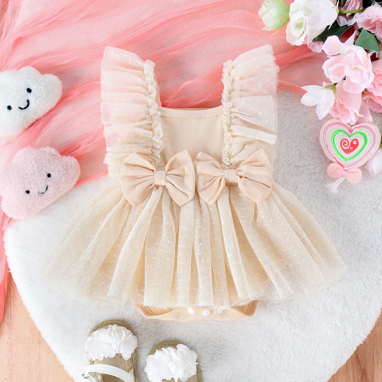 Mono de Princesa con Falda de Red para Bebé Niña | Albaricoque | Tallas 0-18M | Body con Volante para Fotos y Eventos | TiendasFR - Imagen 3