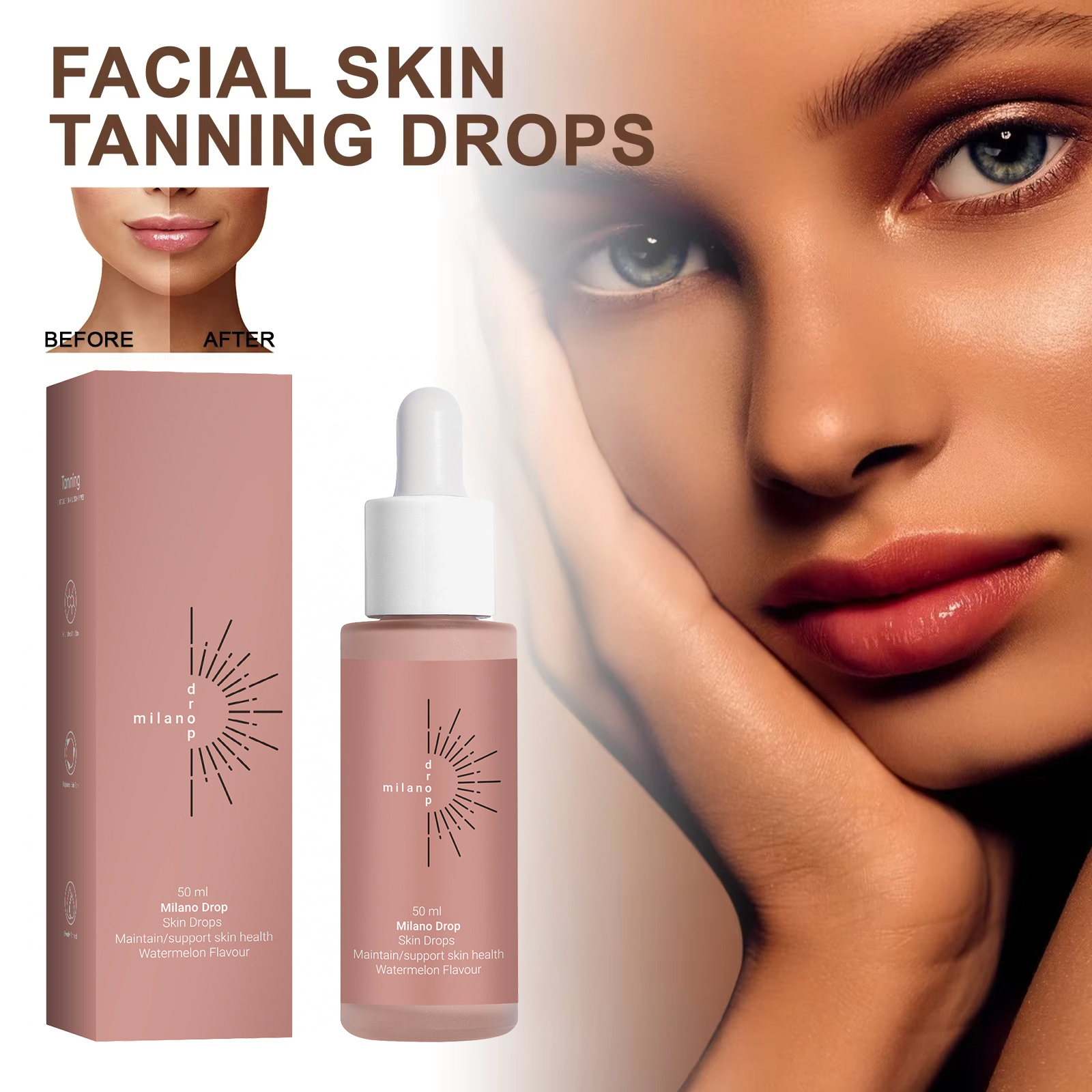 Sérum Autobronceador Facial y Corporal | Gotas Bronceadoras Oscuras | Repara Líneas Finas | 50 ml | TiendasFR