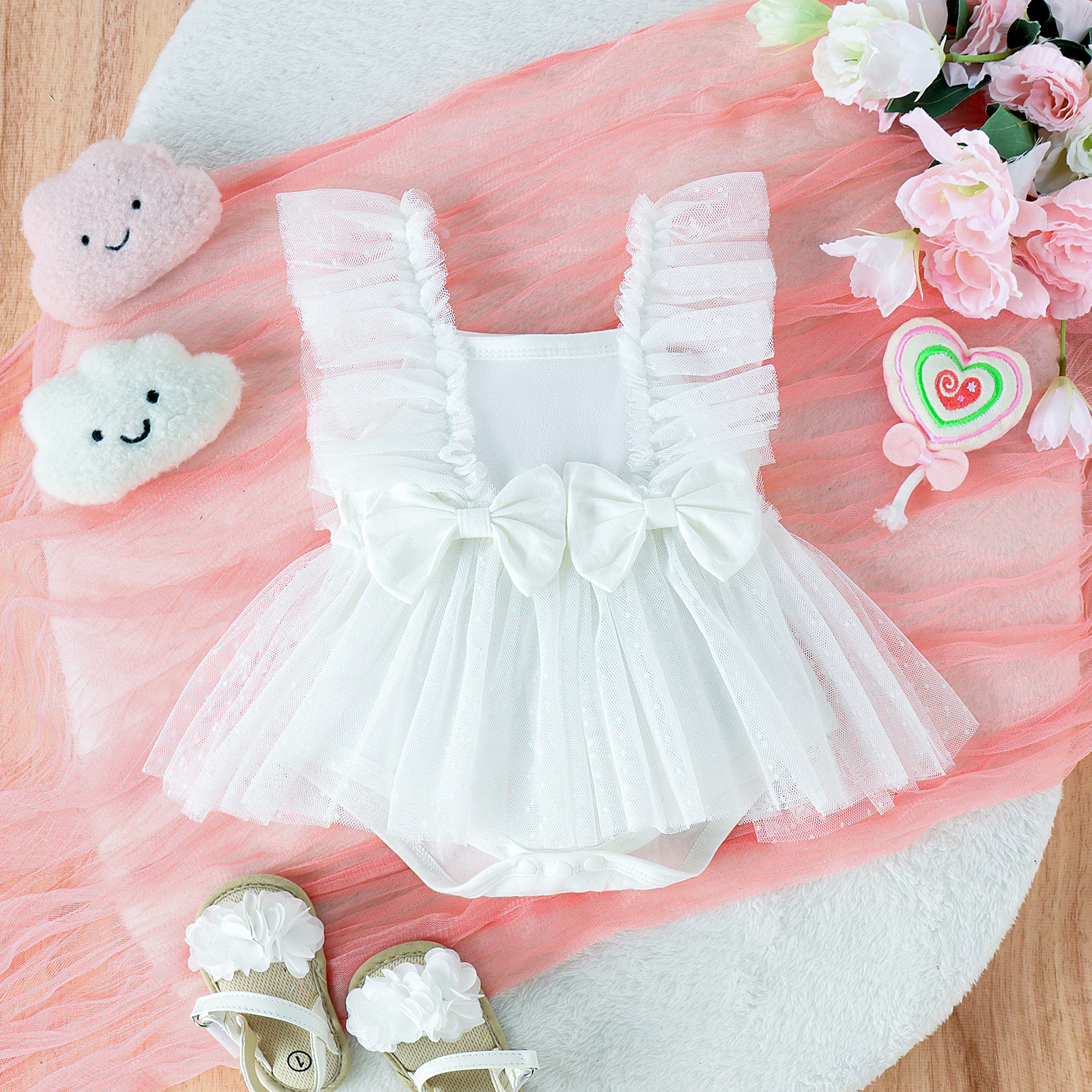 Mono de Princesa con Falda de Red para Bebé Niña | Albaricoque | Tallas 0-18M | Body con Volante para Fotos y Eventos | TiendasFR - Imagen 2
